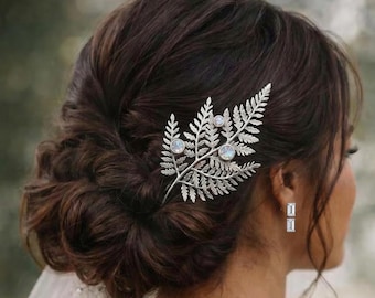Sterling Silver Fern Hair Pin with Moissanite • Antique Bridal Hair Accessory • Botanical Wedding Hair Fork • Nature Inspired Jewelry