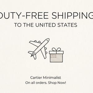 May include: A graphic illustration featuring a black outline of an airplane flying next to a gift box with a bow. The gift box displays the text US and horizontal stripes. The text DUTY-FREE SHIPPING TO THE UNITED STATES appears above the graphic.