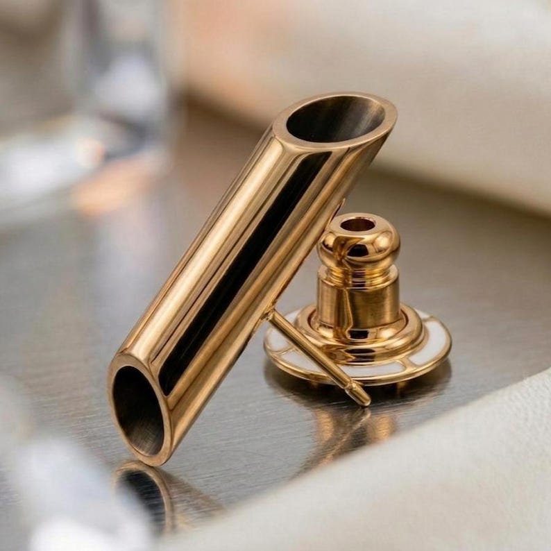 Pin Slanated 18K Gold 925 Silver Flower Tube Lapel Pin | Miniature Vase Brooch ...