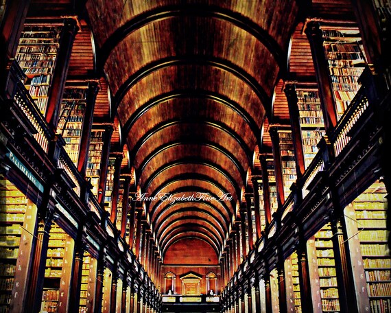 Ireland Photography Irish Wall Art Dublin Trinity College Dorm Decor Bookworm Library Art Travel Art Rustic Antique Books Book Art