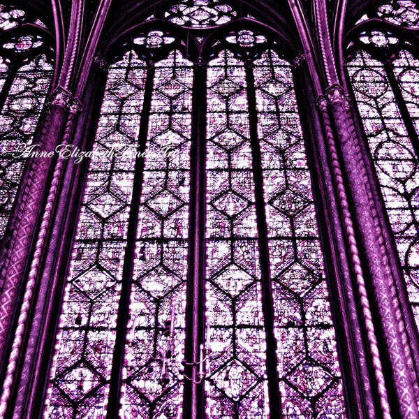 Paris, France, Sainte Chapelle, Stained Glass, Fine Art 8 x 10 Photograph,Purple, Gothic,Fashion, Travel,Dorm Decor, Moody, Architecture