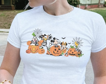 Vintage Mickey and Friends Halloween Baby Tee, Mickey's Not So Scary Party Shirt, Disney Halloween Crop Top, Spooky Family Vacation Tee