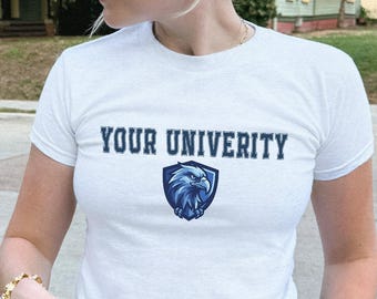 Custom College Logo Baby Tee, Bed Party Gift, Tailgate Game Day Shirt Commitment Day, College Merch Apparel, Personalized Trendy Y2K