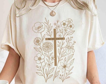 Christian T Shirt, Floral Cross Graphic Tee, Faith Based Shirt, Bible Verse Inspired Top, Jesus Lover Gift, His Way is Better