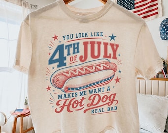Comfort Colors® Retro You Look Like the 4th of July Cropped T-shirt, Funny Hot Dog Boxy Tee, Fourth of July Hot Dog Lover Funny Patriotic