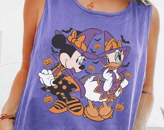 Comfort Colors® Retro Minnie Daisy Halloween Tank Top, Spooky Disney Besties Tank Top, Trick Or Treat 2026 Tank Top, Disneyland Tank Top