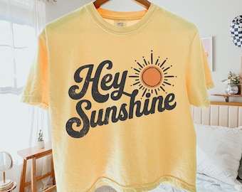 Hey Sunshine Comfort Colors Crop Top Boxy Tee, Boxy Crop Top, Beach Shirt, Summer Shirt, Ocean Lover Gift, Cute Summer Tee