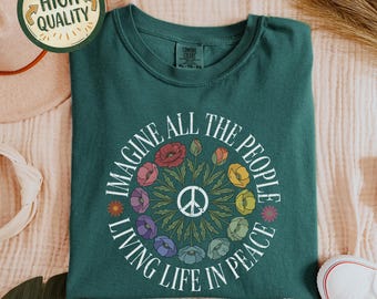 Floral Peace Sign T-Shirt, Beatles John Lennon Hippie Tee, Social Justice, Equality Shirt