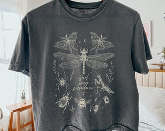 Retro Sad Bug Summer Comfort Colors® Boxy Tee, Bug Shirt, Cottagecore Insect Crop Top, Nature Summer Crop, Gift for Her