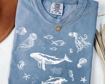 Sea Animals 90s Vintage Style Comfort Colors® Tshirt, Y2k Ocean, Sealife, Whale, Orca, Turtle, Dolphin Shirt