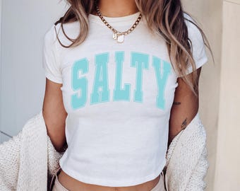 Bella Canvas Baby Tee Salty Shirt - Boho Beach Summer Oversized T-shirt - Retro Salty Large Print - Cute Beach Cover Up Tee