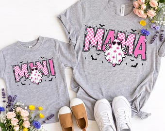 Matching Mama Mini Halloween Shirts, Halloween Ghost Family Tee, Checkers Mama Ghost Tee, Halloween Mama Shirt, Spooky Mother Daughter Tees