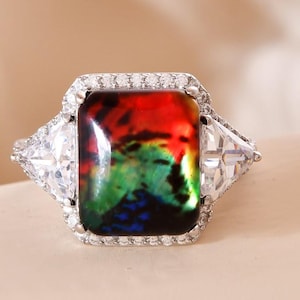 Multicolour Gemstone Statement Ring,Cushion Cut Silver Ring,Cocktail Ring,Gift for her,Simple 925 Sterling Silver Band,Boho Jewellery Gift