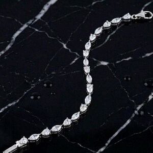 Made to order Marquise Pear CZ Tennis Bracelet, 925 Sterling Silver, Slim CZ Link Bracelet, Elegant Gift for Her