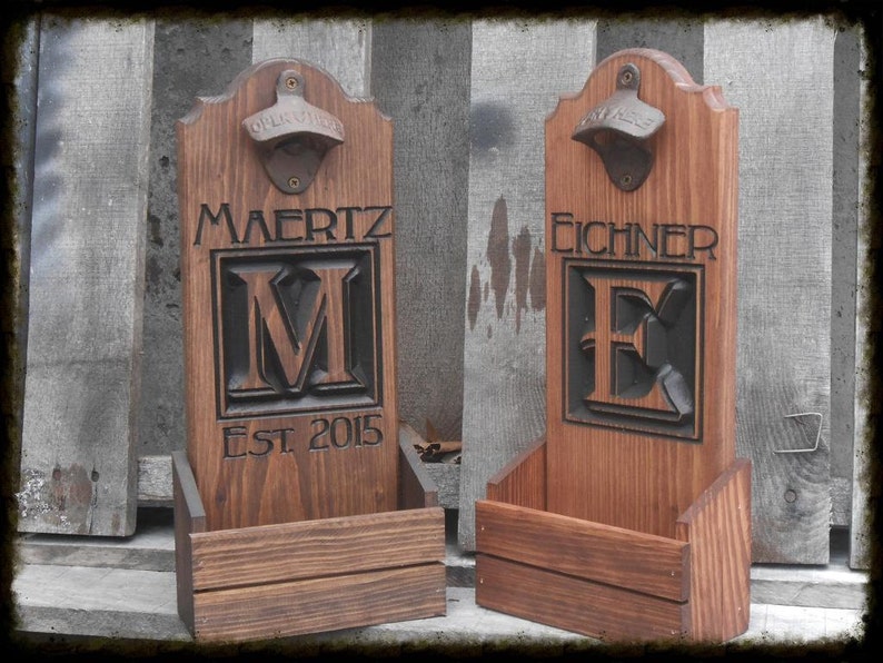Groomsmen Gift Set Ideas Wood Bottle Opener With Cap Catcher Man Cave Sign For Him Beer Bar