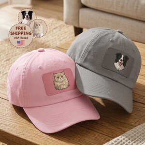 Custom Pet Portrait Leather Patch Hat, Personalized Dog Mom Gift, Dad Cap with Pet Photo, Custom Cat Hat, Dog Dad Gift, Pet Memorial Cap
