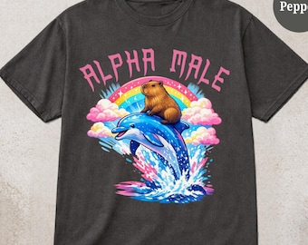 Alpha Male Capybara Dolphin Shirt, Funny Rainbow Meme Tee, Comfort Colors Adult Shirt, Weirdcore Animal Graphic Tee Vintage Tee for Men