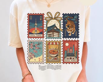Comfort Colors Seoul Korea Shirt, Korean Postage Stamp Tee, South Korea Travel Shirt, Korean Tiger Graphic, Korea Lover Gift, Seoul Tee