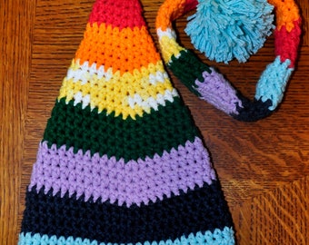 Crochet Pattern PDF - Elf / Stocking Hat - Rainbow Elf Hat - Newborn Infant Sizes - Photo Prop