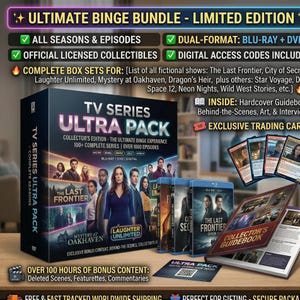 May include: A TV Series Ultra Pack collector's edition, featuring multiple seasons and episodes. The box set includes Blu-ray, DVD, and digital access codes. It also includes a hardcover guidebook, exclusive trading cards, and over 100 hours of bonus content.