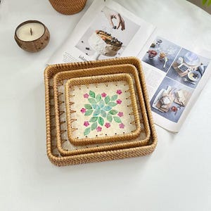Nordic Rattan Colorful Shells Tray, Handwoven Fruit Plate, Jewelry Organizer Tray, Boho Home Decor Ornament, Creative Desktop Storage Gift