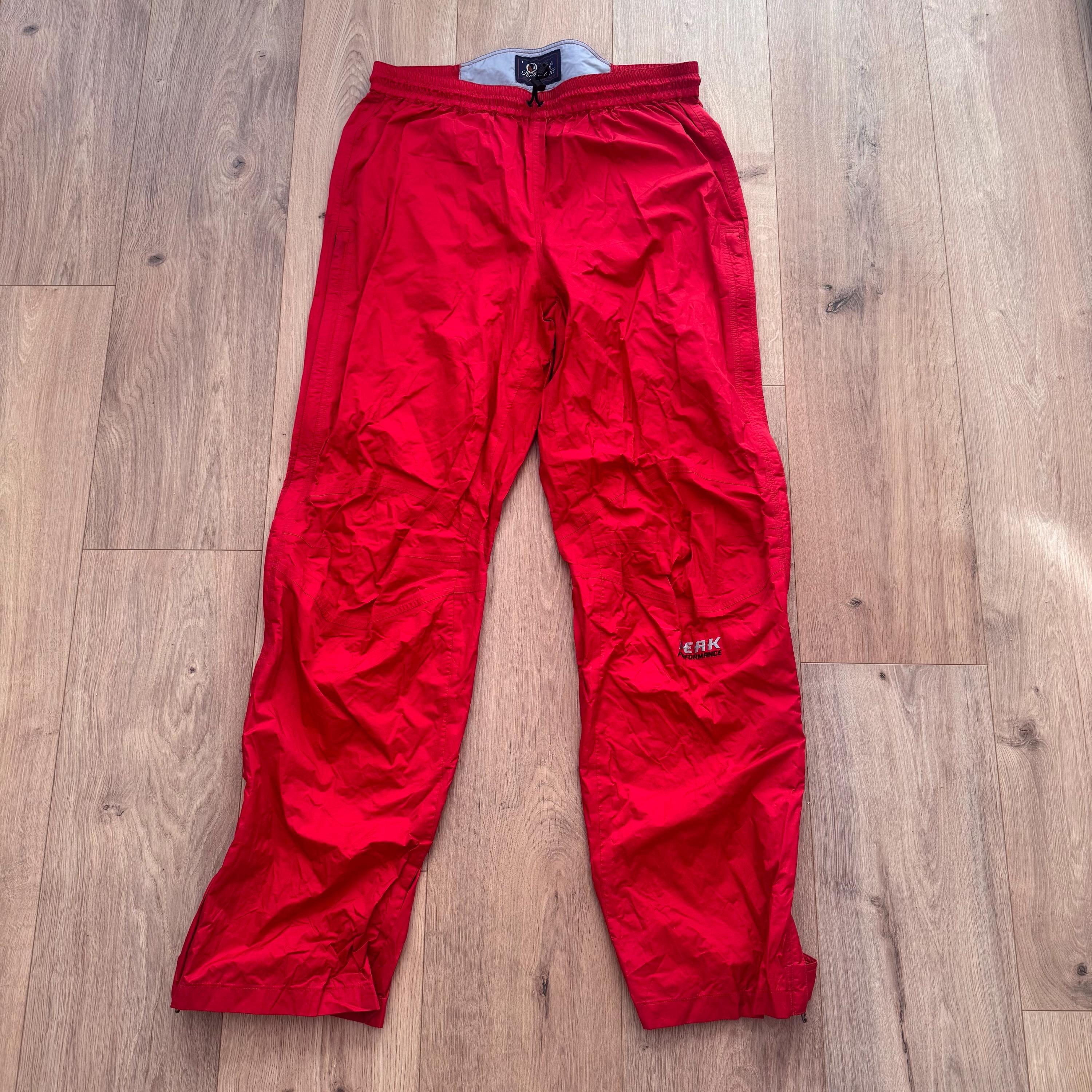 Peak Performance, Vintage Peak Performance R&D Mens L Red Outdoor Rain Shell Trousers Hiking Pants