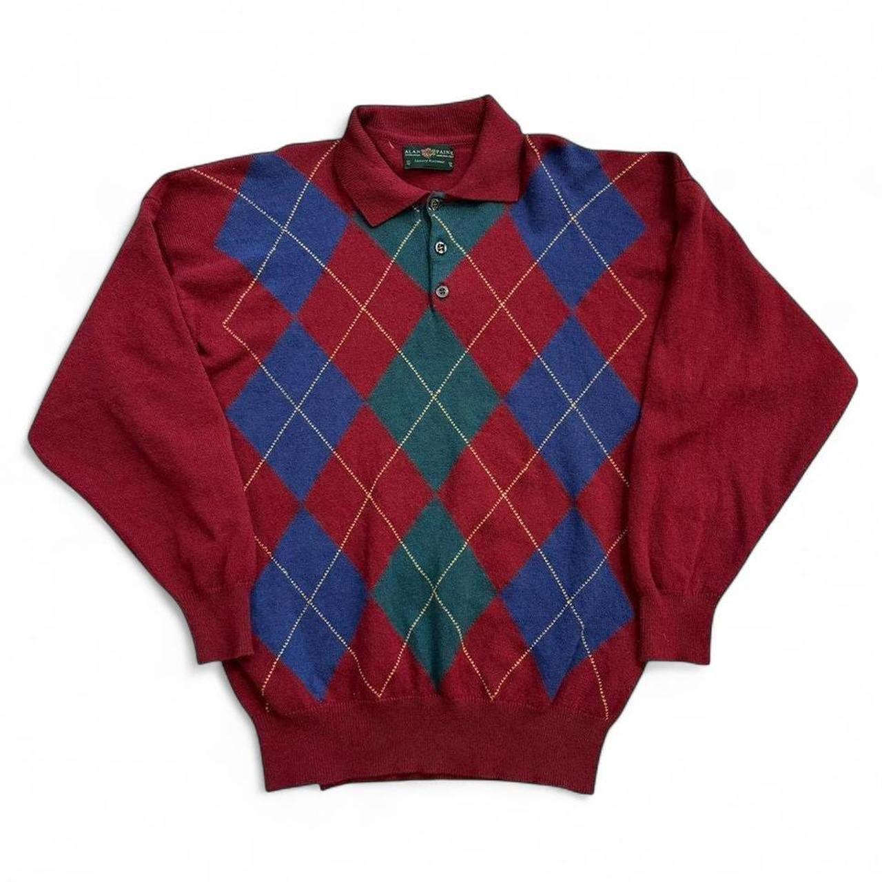 Alan Paine, Alan Paine Argyle Sweater Men’s 100% Lambswool Vintage Made in England Pullover