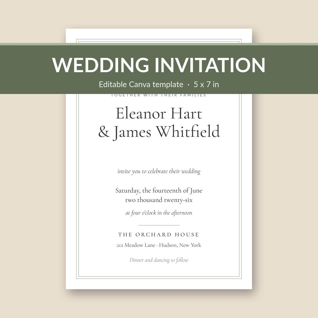 Editable Wedding Invitation Template, Canva Invite, Sage Green ...