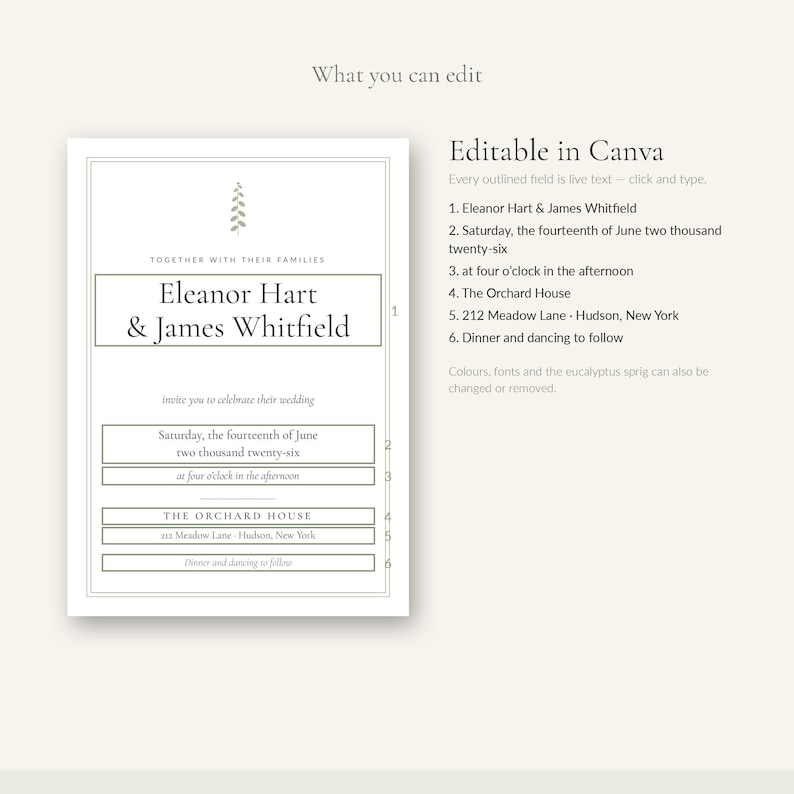Editable Wedding Invitation Template, Canva Invite, Sage Green ...