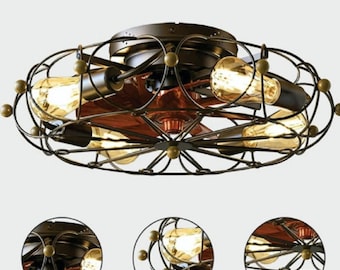 Caged Ceiling Fan with Light, Remote Control, 20''Caged Ceiling Fans with Lights, Reversible Blades Ceiling Fan