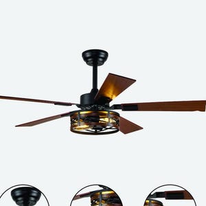 48-Zoll-Farmhouse-Deckenfans mit Licht, rustikaler Käfig-Deckenfan mit 5 Flügeln, 6-Gang einstellbarem, leisem und umkehrbarem DC-Motor