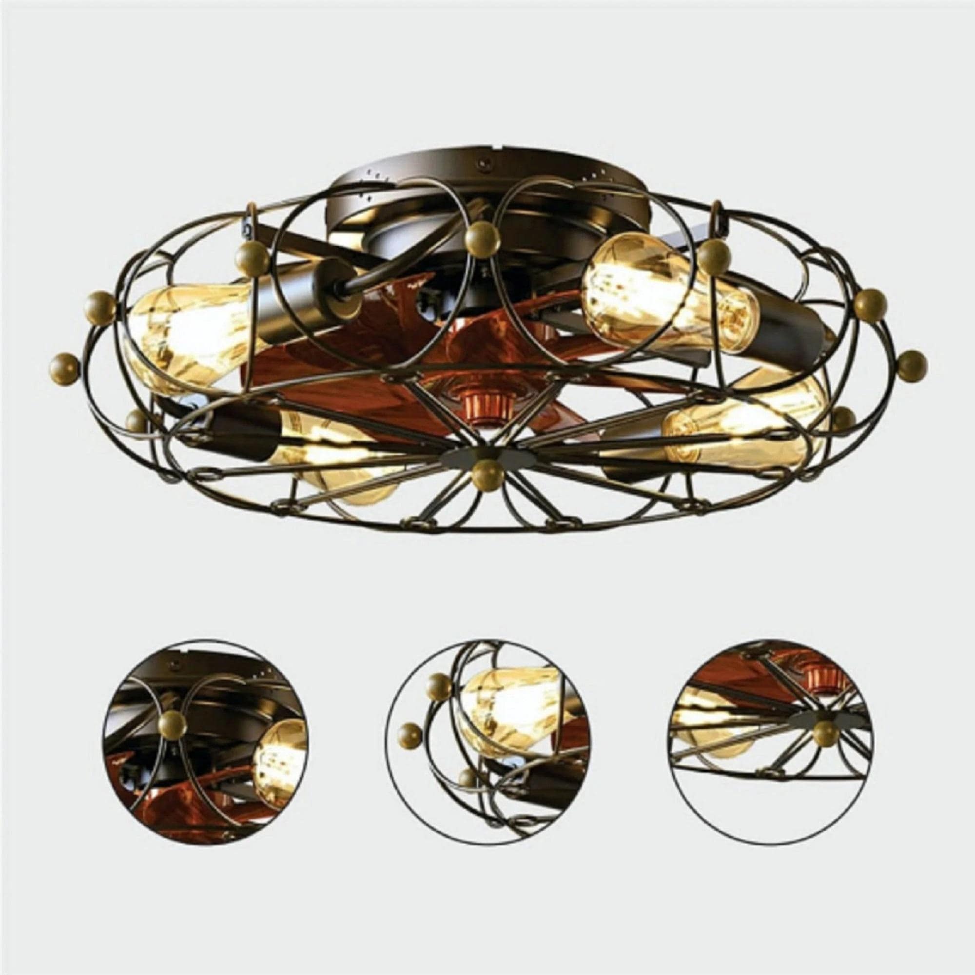 Ventilateur de plafond cage avec lumière, télécommande, ventilateurs de plafond cage 20 po. avec lumière, ventilateur de plafond à pales réversibles