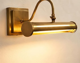 Lámpara personalizada de latón macizo - Lámpara de galería de arte grabada a medida - Aplique de biblioteca ajustable - Lámpara de pared vintage - Regalo artesanal, decoración