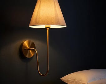 Luxury Brass Wall Lamp with White Shade – Modern Minimalist Sconce Lighting, Elegant Gold Finish Wall Light, Contemporary Home Decor Accent