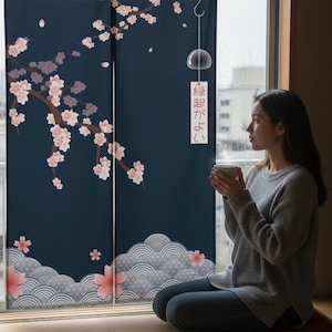 Sakura Noren | Noren-Vorhang | Kirschblütentür | Leinen-Café-Vorhänge