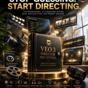 VEO 3 Director Pro System + 24/7 AI Director Support | Cinematic json Templates, Character Consistency, Viral Hooks | AI Filmmaking Vault
