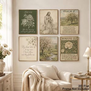 Vintage religiös kristen skrift blommig landskap botanisk trädgård psalm romarna bibelvers dekor affisch