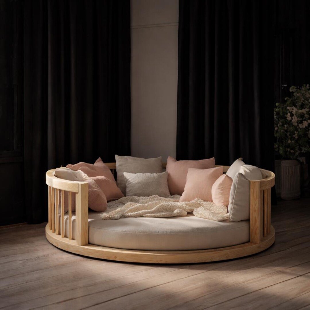Round Window Daybed Mid Century Round Nursery Daybed, Solid Wood Toddler Bed, Circular Kids ...