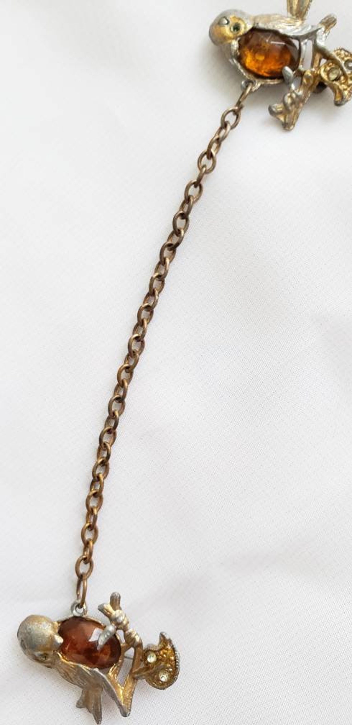 Vintage Bird Chained Brooches / Bird Scatter Pins // Sweater Etsy