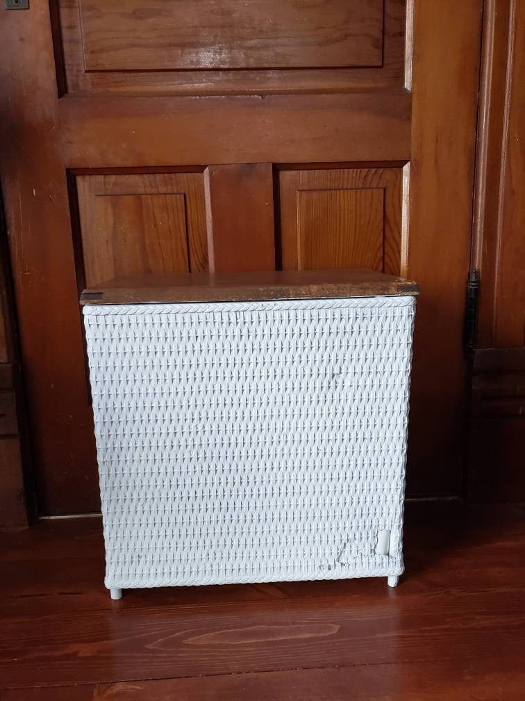 Cesta de ropa de mimbre blanco vintage con tapa de madera baño | Etsy