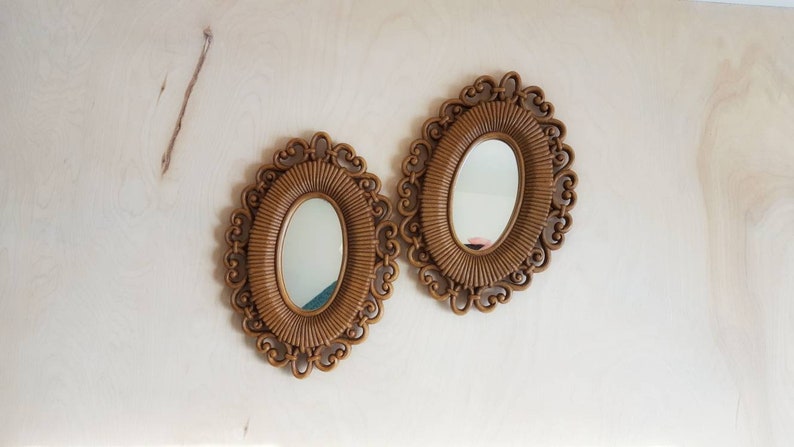Vintage Oval Mirrors Plastic Rattan Mirror Frame For Wall Homco
