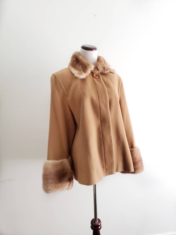 Vintage Wool Coat with Fur Women's Camel Coat Clas