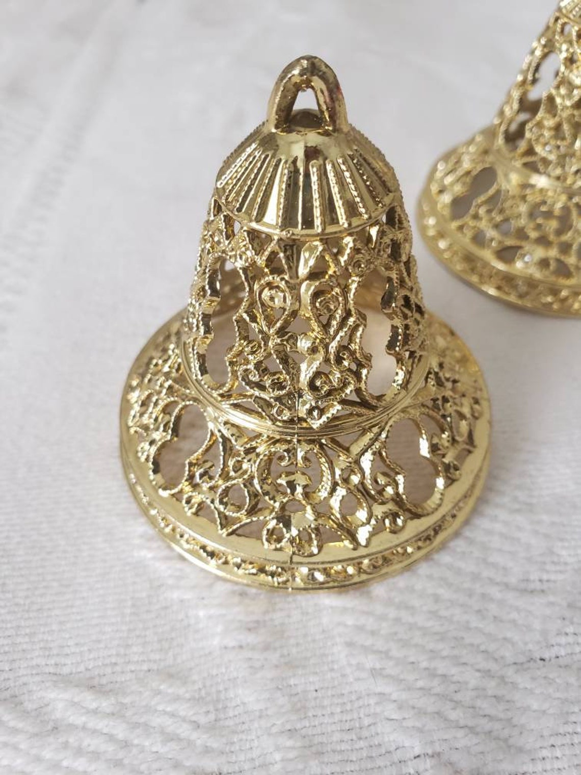 Vintage Gold Christmas Bell Ornaments Plastic Ornate Bells Etsy