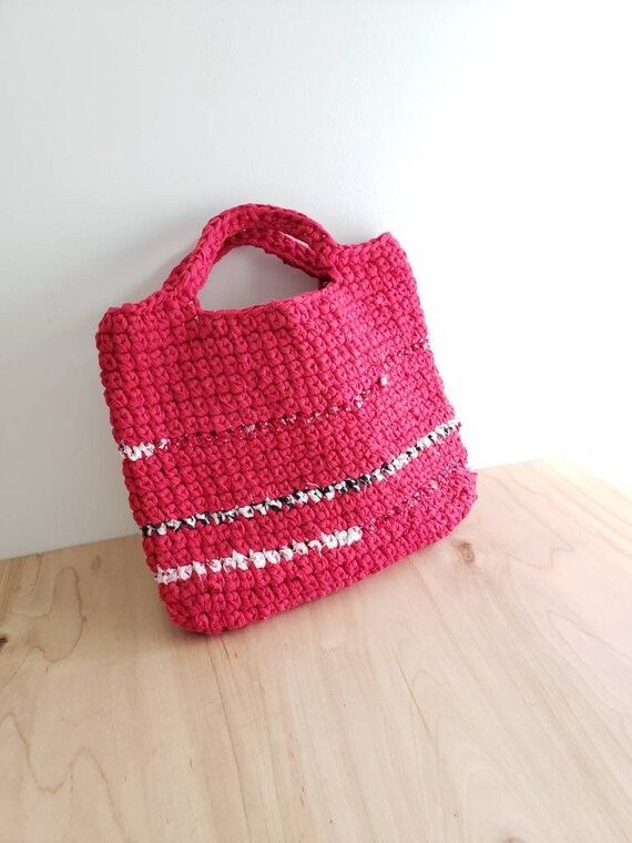 Vintage Crochet Handbag / Hand Crochet Fabric Top Handle | Etsy