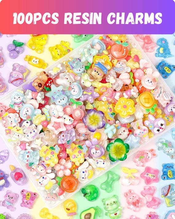 Resin Charms Bulk | Cute Kawaii Flatback Slime Charms for Crafts, Mini Decoden Acrylic Embellishments for Phone Cases Scrapbooking DIY Decor