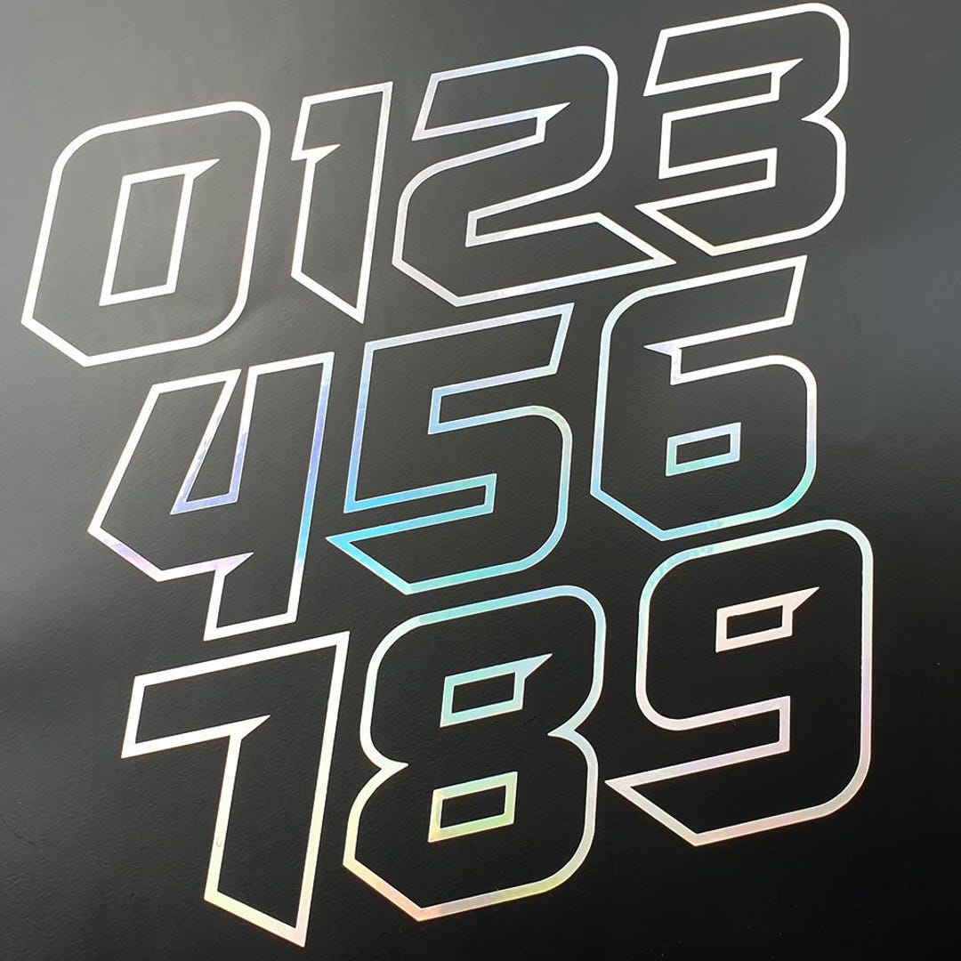 Chrome Racing Number 93 Iridescent Chrome Race Number Decals, Rainbow Outline (100mm, Set of 6 ...