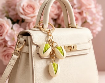 Realistic Pistachio Keychain | Fake Food Bag Charm, Gold Pendant, Nut Lover Gift