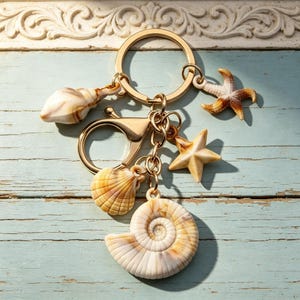 Seashell Starfish Keychain, Coastal Beach Bag Charm, Nautical Boho Purse Accessory