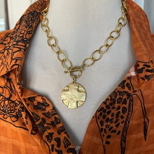 Gold chain link necklace with Medallion, 18K plated over brass image 2