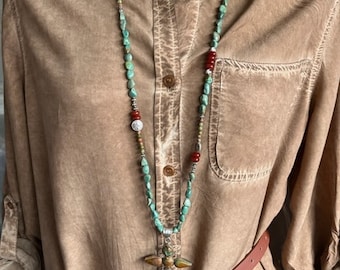Turquoise Cross necklace, Boho, Sundance Style, Cowgirl.